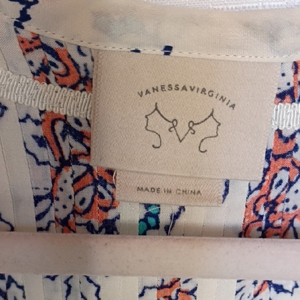 Anthropologie Top Vanessa Virginia Mahdia Floral Cream Swing Blouse Size 8 - Picture 7 of 10